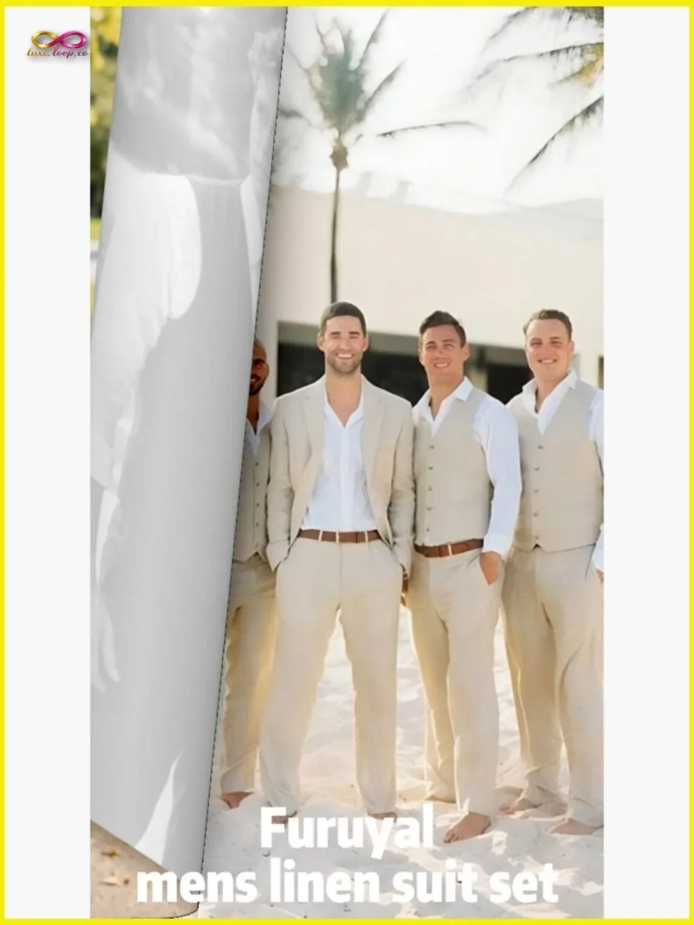 Linen Suit Slim Fit Casual Wedding Business Prom Tuxedo Vest Pants Set